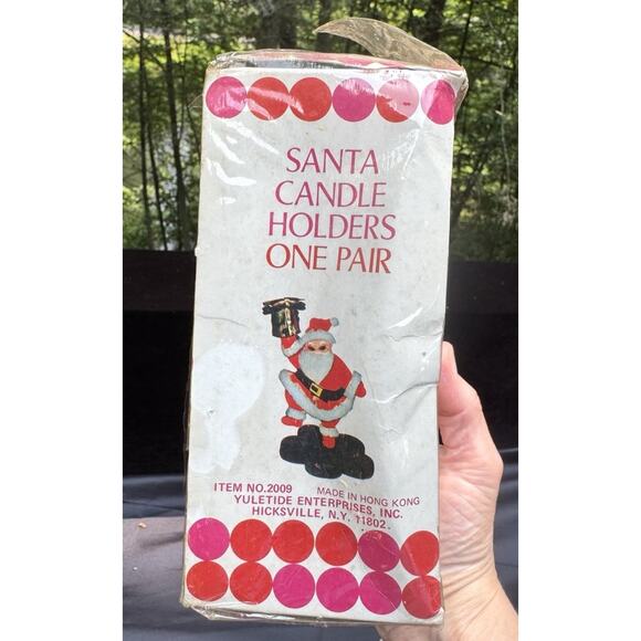 1960’s Yuletide Brand Christmas Velvet Santa Candle Holders Original Box! T28 - Picture 5 of 7